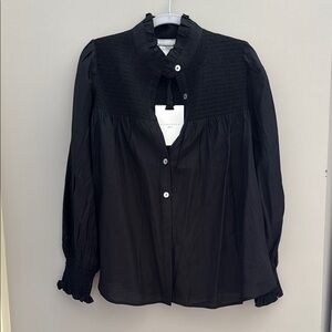 Pomander Place Black Ruffled Long Sleeve Blouse